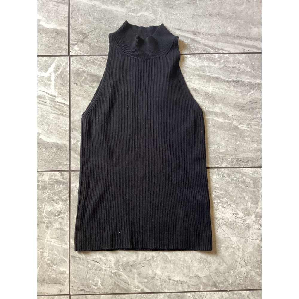 Madewell Womens Ribbed Mock Neck Sleeveless Sweater Top Black G8598 Small